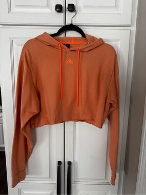 adidas Cropped Hoodie in Rust Orange with Neon Orange Drawstrings